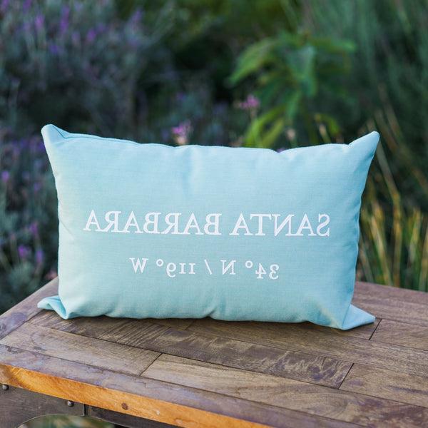 Santa Barbara Latitude / Longitude Pillow in Teal